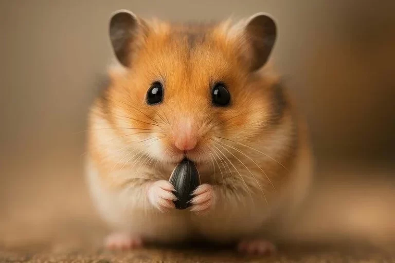 Hámster sirio comiendo una semilla de girasol